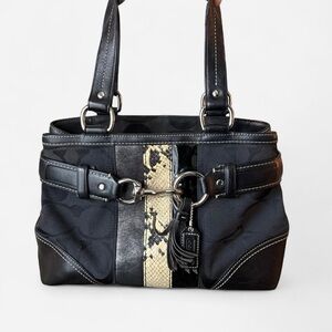 Coach Hampton Signature Shoulder Bag Purse Satchel Black Python Snake 10262